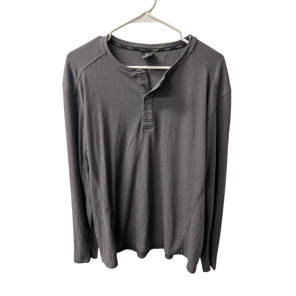 Kuhl Thermal Waffle Knit Henley Shirt Mens XL Gray Long Sleeve Snap Neck